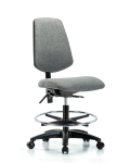 Fabric Chair - Medium Bench Height with Medium Back, Chrome Foot Ring, & Casters in Gray Fabric FMBCH-MB-RG-T0-A0-CF-RC-F44