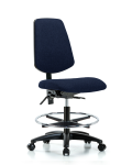 Fabric Chair - Medium Bench Height with Medium Back, Chrome Foot Ring, & Casters in Navy Fabric FMBCH-MB-RG-T0-A0-CF-RC-F45