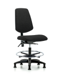 Fabric Chair - Medium Bench Height with Medium Back, Chrome Foot Ring, & Stationary Glides in Black Fabric FMBCH-MB-RG-T0-A0-CF-RG-F42