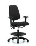 Fabric Chair - Medium Bench Height with Medium Back, Adjustable Arms, Black Foot Ring, & Casters in Black Fabric FMBCH-MB-RG-T0-A1-BF-RC-F42
