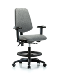 Fabric Chair - Medium Bench Height with Medium Back, Adjustable Arms, Black Foot Ring, & Casters in Gray Fabric FMBCH-MB-RG-T0-A1-BF-RC-F44