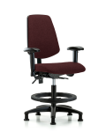 Fabric Chair - Medium Bench Height with Medium Back, Adjustable Arms, Black Foot Ring, & Stationary Glides in Burgundy Fabric FMBCH-MB-RG-T0-A1-BF-RG-F41