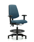 Fabric Chair - Medium Bench Height with Medium Back, Adjustable Arms, Black Foot Ring, & Stationary Glides in Blue Fabric FMBCH-MB-RG-T0-A1-BF-RG-F43