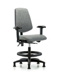 Fabric Chair - Medium Bench Height with Medium Back, Adjustable Arms, Black Foot Ring, & Stationary Glides in Gray Fabric FMBCH-MB-RG-T0-A1-BF-RG-F44