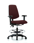 Fabric Chair - Medium Bench Height with Medium Back, Adjustable Arms, Chrome Foot Ring, & Casters in Burgundy Fabric FMBCH-MB-RG-T0-A1-CF-RC-F41