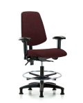 Fabric Chair - Medium Bench Height with Medium Back, Adjustable Arms, Chrome Foot Ring, & Stationary Glides in Burgundy Fabric FMBCH-MB-RG-T0-A1-CF-RG-F41