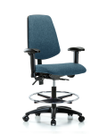Fabric Chair - Medium Bench Height with Medium Back, Adjustable Arms, Chrome Foot Ring, & Stationary Glides in Blue Fabric FMBCH-MB-RG-T0-A1-CF-RG-F43