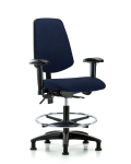 Fabric Chair - Medium Bench Height with Medium Back, Adjustable Arms, Chrome Foot Ring, & Stationary Glides in Navy Fabric FMBCH-MB-RG-T0-A1-CF-RG-F45