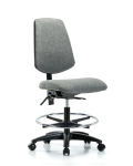 Fabric Chair - Medium Bench Height with Medium Back, Seat Tilt, Chrome Foot Ring, & Casters in Gray Fabric FMBCH-MB-RG-T1-A0-CF-RC-F44
