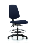 Fabric Chair - Medium Bench Height with Medium Back, Seat Tilt, Chrome Foot Ring, & Casters in Navy Fabric FMBCH-MB-RG-T1-A0-CF-RC-F45