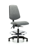 Fabric Chair - Medium Bench Height with Medium Back, Seat Tilt, Chrome Foot Ring, & Stationary Glides in Gray Fabric FMBCH-MB-RG-T1-A0-CF-RG-F44