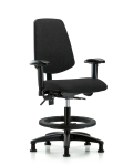 Fabric Chair - Medium Bench Height with Medium Back, Seat Tilt, Adjustable Arms, Black Foot Ring, & Stationary Glides in Black Fabric FMBCH-MB-RG-T1-A1-BF-RG-F42