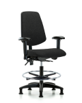 Fabric Chair - Medium Bench Height with Medium Back, Seat Tilt, Adjustable Arms, Chrome Foot Ring, & Stationary Glides in Black Fabric FMBCH-MB-RG-T1-A1-CF-RG-F42