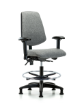 Fabric Chair - Medium Bench Height with Medium Back, Seat Tilt, Adjustable Arms, Chrome Foot Ring, & Stationary Glides in Gray Fabric FMBCH-MB-RG-T1-A1-CF-RG-F44