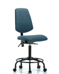 Fabric Chair - Medium Bench Height with Round Tube Base, Medium Back, & Casters in Blue Fabric FMBCH-MB-RT-T0-A0-RC-F43