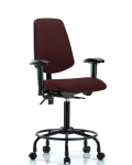 Fabric Chair - Medium Bench Height with Round Tube Base, Medium Back, Adjustable Arms, & Casters in Burgundy Fabric FMBCH-MB-RT-T0-A1-RC-F41