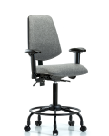 Fabric Chair - Medium Bench Height with Round Tube Base, Medium Back, Adjustable Arms, & Casters in Gray Fabric FMBCH-MB-RT-T0-A1-RC-F44