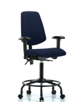 Fabric Chair - Medium Bench Height with Round Tube Base, Medium Back, Adjustable Arms, & Casters in Navy Fabric FMBCH-MB-RT-T0-A1-RC-F45