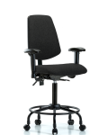 Fabric Chair - Medium Bench Height with Round Tube Base, Medium Back, Seat Tilt, Adjustable Arms, & Casters in Black Fabric FMBCH-MB-RT-T1-A1-RC-F42