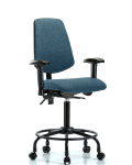 Fabric Chair - Medium Bench Height with Round Tube Base, Medium Back, Seat Tilt, Adjustable Arms, & Casters in Blue Fabric FMBCH-MB-RT-T1-A1-RC-F43