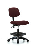 Fabric Chair - Medium Bench Height with Black Foot Ring & Casters in Burgundy Fabric FMBCH-RG-T0-A0-BF-RC-F41