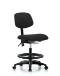 Fabric Chair - Medium Bench Height with Black Foot Ring & Casters in Black Fabric FMBCH-RG-T0-A0-BF-RC-F42