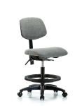 Fabric Chair - Medium Bench Height with Black Foot Ring & Casters in Gray Fabric FMBCH-RG-T0-A0-BF-RC-F44