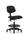Fabric Chair - Medium Bench Height with Black Foot Ring & Stationary Glides in Black Fabric FMBCH-RG-T0-A0-BF-RG-F42