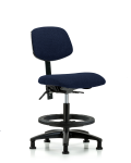 Fabric Chair - Medium Bench Height with Black Foot Ring & Stationary Glides in Navy Fabric FMBCH-RG-T0-A0-BF-RG-F45