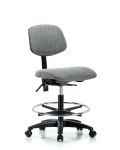 Fabric Chair - Medium Bench Height with Chrome Foot Ring & Casters in Gray Fabric FMBCH-RG-T0-A0-CF-RC-F44