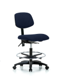 Fabric Chair - Medium Bench Height with Chrome Foot Ring & Casters in Navy Fabric FMBCH-RG-T0-A0-CF-RC-F45