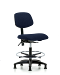 Fabric Chair - Medium Bench Height with Chrome Foot Ring & Stationary Glides in Navy Fabric FMBCH-RG-T0-A0-CF-RG-F45