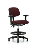 Fabric Chair - Medium Bench Height with Adjustable Arms, Black Foot Ring, & Stationary Glides in Burgundy Fabric FMBCH-RG-T0-A1-BF-RG-F41