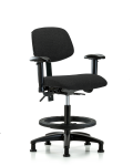 Fabric Chair - Medium Bench Height with Adjustable Arms, Black Foot Ring, & Stationary Glides in Black Fabric FMBCH-RG-T0-A1-BF-RG-F42