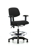Fabric Chair - Medium Bench Height with Adjustable Arms, Chrome Foot Ring, & Stationary Glides in Black Fabric FMBCH-RG-T0-A1-CF-RG-F42