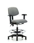 Fabric Chair - Medium Bench Height with Adjustable Arms, Chrome Foot Ring, & Stationary Glides in Gray Fabric FMBCH-RG-T0-A1-CF-RG-F44