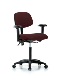 Fabric Chair - Medium Bench Height with Adjustable Arms, Chrome Foot Ring, & Casters in Burgundy Fabric FMBCH-RG-T0-A1-NF-RC-F41