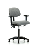 Fabric Chair - Medium Bench Height with Adjustable Arms, Chrome Foot Ring, & Stationary Glides in Gray Fabric FMBCH-RG-T0-A1-NF-RG-F44