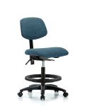Fabric Chair - Medium Bench Height with Seat Tilt, Black Foot Ring, & Casters in Blue Fabric FMBCH-RG-T1-A0-BF-RC-F43