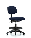 Fabric Chair - Medium Bench Height with Seat Tilt, Black Foot Ring, & Casters in Navy Fabric FMBCH-RG-T1-A0-BF-RC-F45