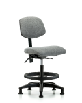 Fabric Chair - Medium Bench Height with Seat Tilt, Black Foot Ring, & Stationary Glides in Gray Fabric FMBCH-RG-T1-A0-BF-RG-F44