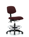 Fabric Chair - Medium Bench Height with Seat Tilt, Chrome Foot Ring, & Casters in Burgundy Fabric FMBCH-RG-T1-A0-CF-RC-F41