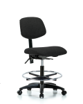 Fabric Chair - Medium Bench Height with Seat Tilt, Chrome Foot Ring, & Casters in Black Fabric FMBCH-RG-T1-A0-CF-RC-F42