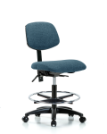 Fabric Chair - Medium Bench Height with Seat Tilt, Chrome Foot Ring, & Casters in Blue Fabric FMBCH-RG-T1-A0-CF-RC-F43