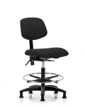 Fabric Chair - Medium Bench Height with Seat Tilt, Chrome Foot Ring, & Stationary Glides in Black Fabric FMBCH-RG-T1-A0-CF-RG-F42