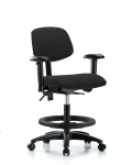 Fabric Chair - Medium Bench Height with Seat Tilt, Adjustable Arms, Black Foot Ring, & Casters in Black Fabric FMBCH-RG-T1-A1-BF-RC-F42