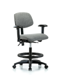 Fabric Chair - Medium Bench Height with Seat Tilt, Adjustable Arms, Black Foot Ring, & Casters in Gray Fabric FMBCH-RG-T1-A1-BF-RC-F44