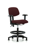 Fabric Chair - Medium Bench Height with Seat Tilt, Adjustable Arms, Black Foot Ring, & Stationary Glides in Burgundy Fabric FMBCH-RG-T1-A1-BF-RG-F41