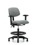 Fabric Chair - Medium Bench Height with Seat Tilt, Adjustable Arms, Black Foot Ring, & Stationary Glides in Gray Fabric FMBCH-RG-T1-A1-BF-RG-F44