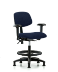 Fabric Chair - Medium Bench Height with Seat Tilt, Adjustable Arms, Black Foot Ring, & Stationary Glides in Navy Fabric FMBCH-RG-T1-A1-BF-RG-F45